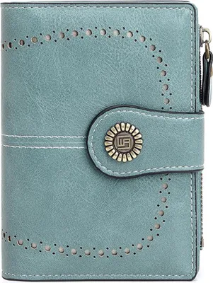Produktbild von ASKSA Geldboerse Damen Klein Geldbeutel Frauen mit Muenzfach Kleines Zipper Brieftasche Kartenhalter mit RFID Blocker,Blau