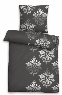 Produktbild von Biber Bettwäsche 155x220cm 2-teilig Set Schwarz Grau Ornament mit Reißverschluss
