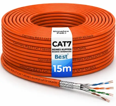Produktbild von B.E.S.T. CAT 7 Netzwerkkabel 15 m Simplex S/FTP 10 Gbit/s 1000 MHz Kupfer LSZH Schwarz
