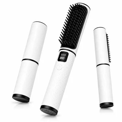 Produktbild von Mini Haarglätter mit Akku, kabellose Lockenbürste für glattes und lockiges Haar, Ionenpflege, 4 Temperaturmodi, Keramik Stylinggerät Reise