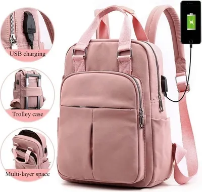 Produktbild von Laptop-Rucksäcke USB-Laderucksack Reiserucksack Schultasche, Hell-Pink