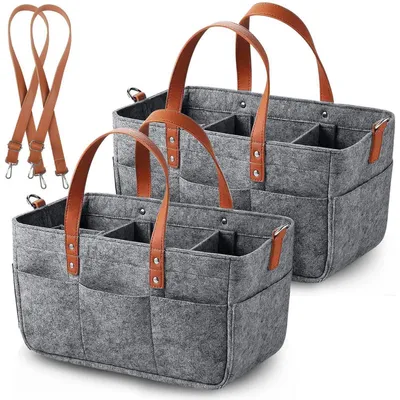 Produktbild von 2er Filztasche Einkaufskorb 16L mit Fächern Schultergurt Dunkelgrau 38x23x18 cm