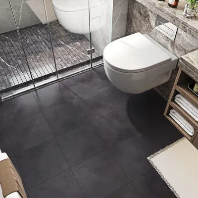 Produktbild von Selbstklebende PVC-Bodenfliesen Betonoptik Anthrazit - 30 x 30 cm - 15 Stück - Wasserfest - Abziehbar - Für Bad und Küche