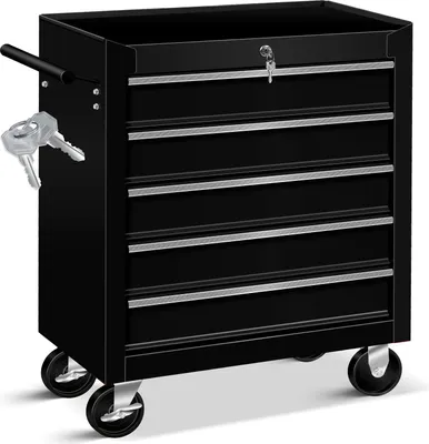 Produktbild von MASKO® Werkstattwagen Rollwagen Werkzeugwagen Werkzeugkiste Fächer Toolbox Werkzeug box, Schwarz, 5 Fächer