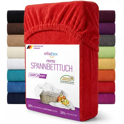Produktbild von EllaTex Frottee Spannbettlaken 180x200 – 200x200 Baumwolle – weich, saugstark & langlebig, Spannbetttuch, in Farbe: Rot