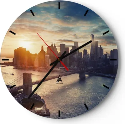 Produktbild von Wanduhr - Rund - Glasuhr - New York Stadt - 30x30cm - Schleichendes Uhrwerk - Lautlos - zum Aufhängen bereit - Dekoration Modern - Wanddekoration aus Glas - C3AR30x30-3733