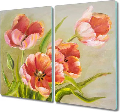 Produktbild von Coloray Hackbrett Herdabdeckplatte 2x30x52 cm Küchenbrett Kochplattenabdeckung Schneidebrett - Blumen Pflanzen Blätter