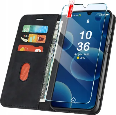 Zdjęcie produktu dla ETUI Z KLAPKĄ do Xiaomi Redmi 15C Zamykane Magnetyczne Skórzane + Szkło 9H