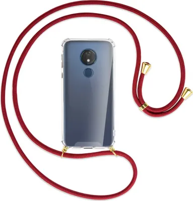 Produktbild von Handykette Backcover-Schutzhülle mit Band (Metall goldfarben) für Motorola Moto G7 Power - dunkelrot