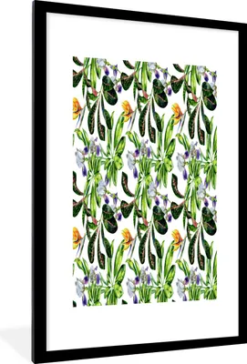 Produktbild von MuchoWow® MuchoWow® Gerahmtes Poster Paradiesvogelpflanze - Blumen - Muster 60x90 cm - Poster mit zchwarzem Bilderrahmen - Dekoration - Wandposter Wohnzimmer - Hochwertig