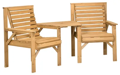 Produktbild von Bistro-Set 3-teilig aus Holz Wetterfest Gartenmöbel Set mit Lamellendesign Sonnenschirmloch Braun