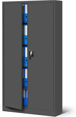 Image de Armoire métallique Jan, 185 x 90 x 40 cm - Armoire métallique pour documents, verrouillable, avec 2 portes, armoire multifonctionnelle avec 5 étagères, armoire de bureau en acier avec revêtement en poudre - Anthracite