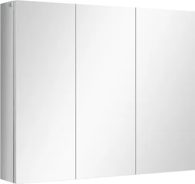 Produktbild von Badezimmerschrank 70x12x55 cm Silber Spiegelschrank Haengeschrank Mit 3 Glastueren 5 Ablagen Edelstahl