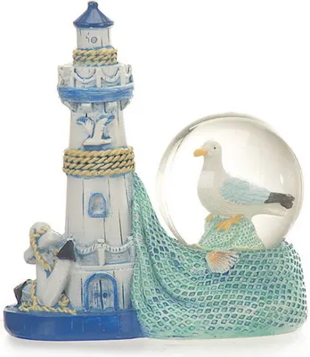 Produktbild von Glitzerkugel Leuchtturm mit  Möwe, 10 cm,  Schneekugel Urlaub Meer Schneekugeln