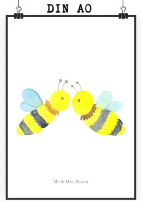 Produktbild von Mr. & Mrs. Panda Bild Biene Liebe DIN A0 - Weiß - Geschenk, drucke, Wandbild, Plakat, wanddeko, Kunstdruck