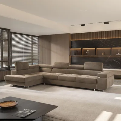 Produktbild von Masseno Ecksofa VICENTE mit Schlaffunktion L-Form, Sofa mit Bettkasten, Wohnzimmersofa, Couch, Soffa, Bettsofa, Couchgarnitur- Beige, MONOLITH 09