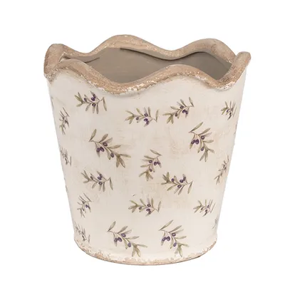 Image de Clayre & Eef Pot de fleurs intérieur Ø 19x18 cm Beige Bleu Céramique Olives