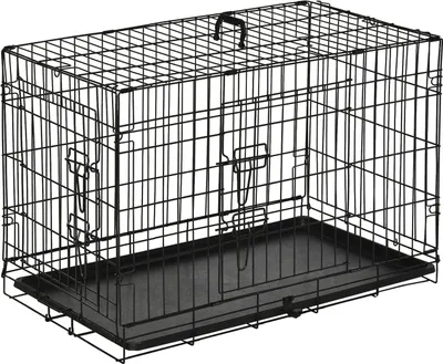 Produktbild von Hundebox Transportbox Kleintierkäfig, Hundekäfig Transportkäfig, Zusammenklappbar, Metall, Schwarz, 76X46X52Cm