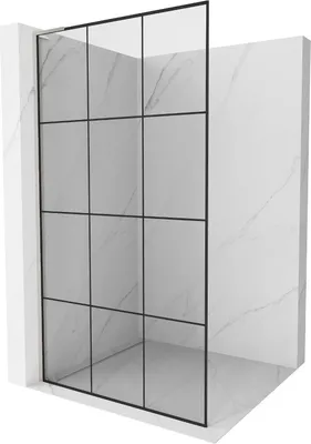 Produktbild von Mexen Kioto L Duschwand Walk-in 110 x 200 cm, schwarzes Muster, gebürstetes Nickel - 800-110-103-97-77