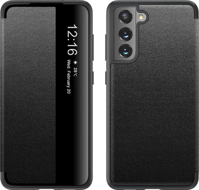 Image de Etui pour Samsung Galaxy S21 FE 5G étui à rabat en cuirPolyuréthaneavec fenêtre d'affichage noir