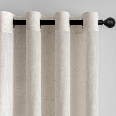 Productafbeelding van Omgoods - Beige Linnen Gordijnen met Oogjes voor Woonkamer en Slaapkamer, Semi-Transparant