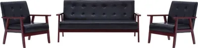 Produktbild von 3-tlg. Sofagarnitur Schwarz Kunstleder