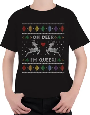 Produktbild von Oh Deer I'm Queer LGBTQ X-Mas - Ugly Christmas Sweater Weihnachten Uni Kinder T-Shirt, Schwarz, 104