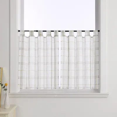 Produktbild von Joyswahl 2er Scheibengardinen mit Schlaufen Leinen Küche Gardinen Gitter-Kurzstores Bistrogardine landhausstil Transparent BxH 145x60 cm Grün 2 Stück