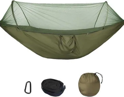 Produktbild von Famanu Camping-Hängematte mit Moskitonetz - 200 kg Tragkraft - olivgrün