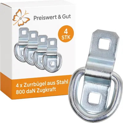 Produktbild von Kopie von 4 Zurrbügel aus Stahl für Ladungssicherung – 800 daN Zugkraft, 58 x 60 mm D-Ring, 180g pro Stück – Ideal für Lkw und Anhänger #1
