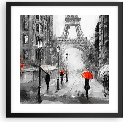Produktbild von Gerahmtes Poster - Schwarzer Rahmen - Paris Stadt Zuhause - 40x40 cm - Wand Bild - Wanddeko - Wandbilder - Kunstposter - Wandposter - Bilderrahmen - Bilder - Kunstdruck - Wandbild - P2BAC40x40-3942