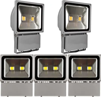 Produktbild von Greenmigo 5pcs 100W LED Strahler Außen 3000K Warmweiß Flutlicht Fluter IP65 Wasserdicht Flutlicht Außenstrahler für Garten Garage Sportplatz