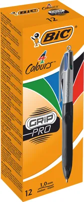 Produktbild von BIC 4 Colours Grip Pro Schwarz, Blau, Grün, Rot Clip-on-Einziehkugelschreiber Medium 12 Stück(e)
