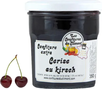 Produktbild von Les Confitures du Climont Kirsch Konfitüre extra mit Kirschwasser 350g – Handwerkliche Qualität
