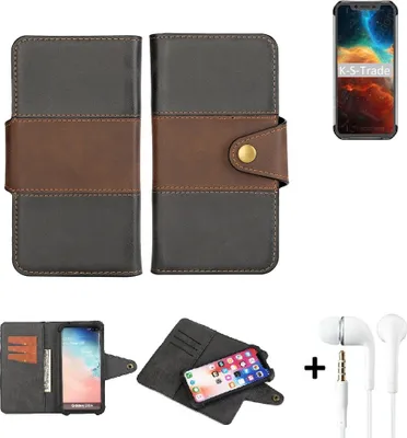 Produktbild von K-S-Trade Handyhülle Schutzhülle Bookstyle Wallet-Case kompatibel mit Blackview BV9600 + earphones Bumper rundumschutz schwarz-braun 1x