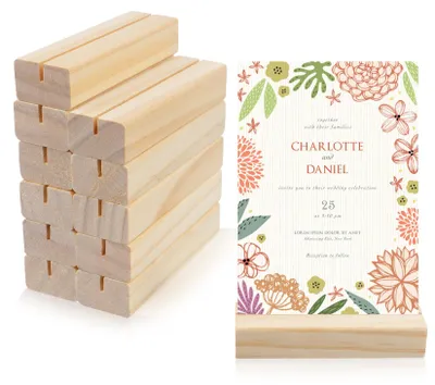 Imagen del producto de Soportes para tarjetas de mesa de madera, paquete de 12 unidades, para postales y menús, ideales para la cocina