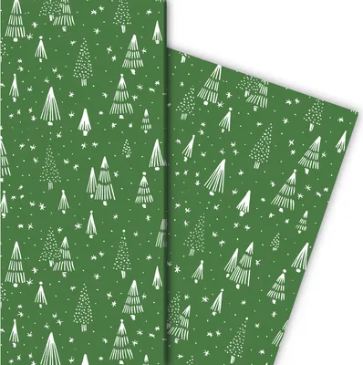 Produktbild von Retro Weihnachtspapier mit grafischem Weihnachtsbaum Wald, grün, 32 x 48cm - G9835, 32 x 48cm