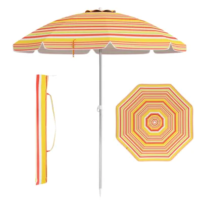 Produktbild von COSTWAY parasol plażowy 178 cm, parasol ogrodowy wiatroodporny UPF 50+, składany pod kątem 30°, ochrona przeciwsłoneczna z kolcem i torbą do przenoszenia pomarańczowy