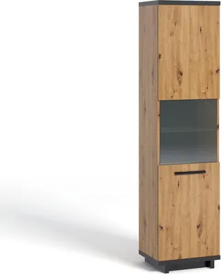 Produktbild von DESIGN MÖBEL Schrank mit Vitrine – Glasvitrine, Vitrinenschrank, Bücherschrank, Aktenschrank, 50,5×200×40 cm