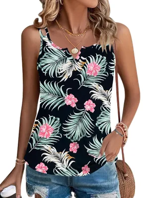 Immagine prodotto di Solidchoice - Canotta da donna con spalline sottili, scollo a V e stampa floreale