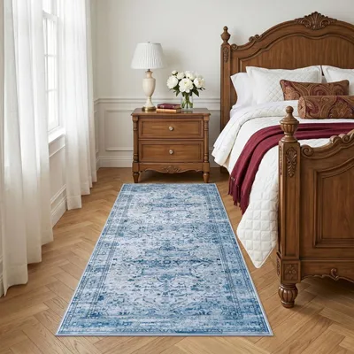 Immagine prodotto di Tappeto vintage a motivi geometrici, dimensioni 80 x 150 cm, colore blu