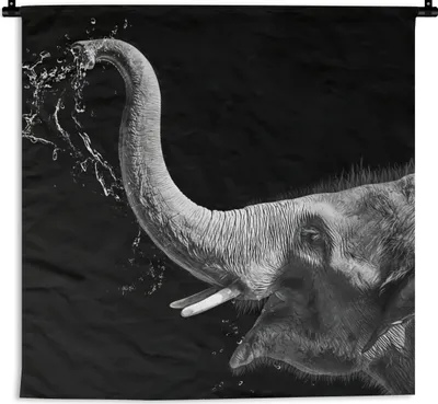Produktbild von MuchoWow® Wandteppich Wandbehang Porträt - Elefant - Tiere - Schwarz und weiß 60x60 cm Tapisserie Dekoration Wandtuch - Dekorationen - Wand Decke