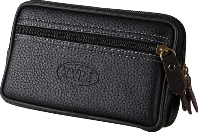 Produktbild von Herren Kunstleder Doppelschicht Handy Gürteltasche Outdoor Sport Wandern Klettern Braun