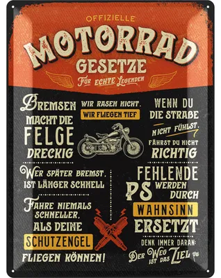 Produktbild von LANOLU Blechschild Motorrad Gesetze Lustiges Motorrad Schild Biker Regeln Garage Werkstatt Deko Metallschild 30x40 cm