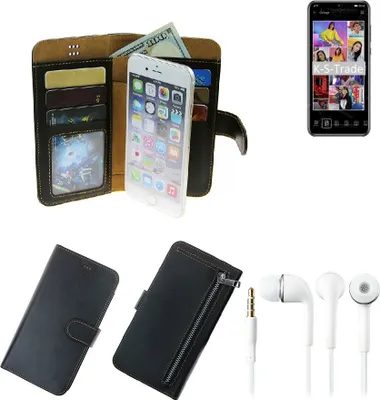 Produktbild von TOP SET Handy Hülle Schutz Hülle kompatibel mit Huawei Y8p  schwarz aus Kunstleder + Kopfhörer Smartphone Tasche vollwertige Geldbörse
