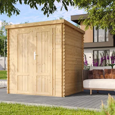 Obrázok produktu pre Drevený záhradný domček 3,53 m² TIMBELA M309F1+M309G, Záhradný sklad na náradie a bicykle, Steny s hrúbkou 19 mm, Impregnovaná podlaha