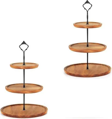 Produktbild von Holzcupcake-Drehteller 3 Ebenen 2er-Pack - Dessertcupcake-Drehteller Tisch - Holzgefertigter Servierplatte mit Metallgriff - Geburtstagsparty Hochzeit Baby-Shower Hausparty