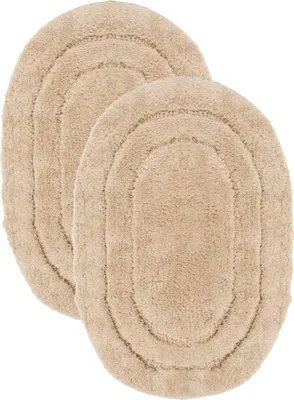 Produktbild von Badematten Set - 2-Teilig - 40x60 cm - Beige - Oval - Weiche Badvorleger - Rutschfest - Waschbar - Saugfähige Badematten