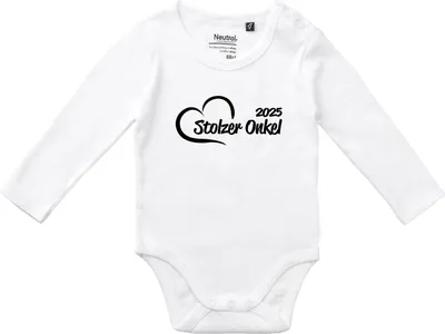 Produktbild von Huuraa Baby Body Stolzer Onkel 2025 Herz 62 White  Baumwolle Fairtrade Langarmbody Geschenkidee