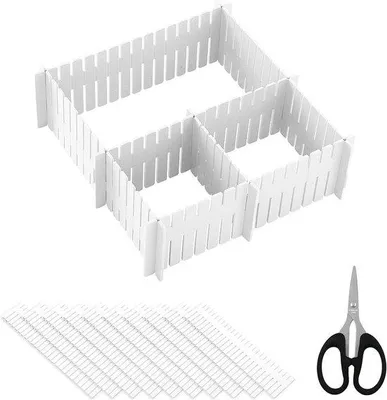 Immagine prodotto di Portaoggetti con 20 scomparti verticali e supporto per forbici, bianco, adattabile per armadi, biancheria, calzini, organizer da scrivania per il bricolage